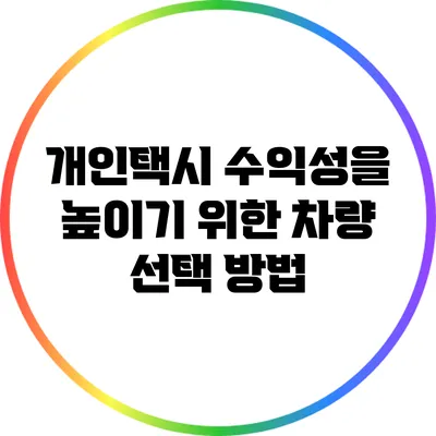 개인택시 수익성을 높이기 위한 차량 선택 방법