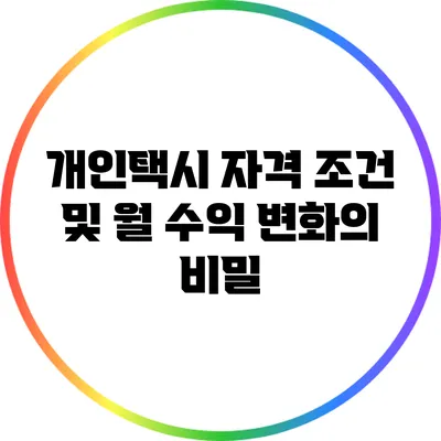 개인택시 자격 조건 및 월 수익 변화의 비밀