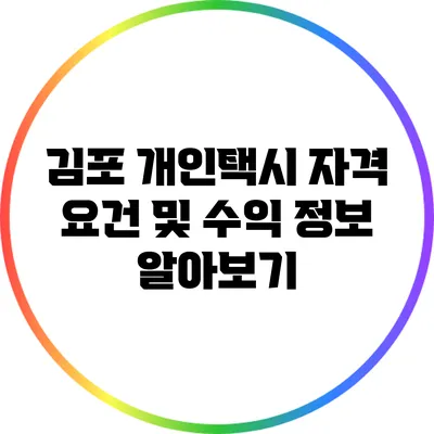 김포 개인택시 자격 요건 및 수익 정보 알아보기