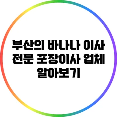 부산의 바나나 이사 전문 포장이사 업체 알아보기