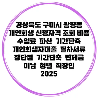 경상북도 구미시 광평동 개인회생 신청자격 조회 비용 수임료 | 파산 | 기간단축 | 개인회생자대출 | 절차서류 | 장단점 | 기간단축 | 변제금 미납 | 청년 | 직장인 2025