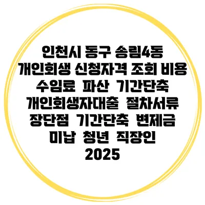 인천시 동구 송림4동 개인회생 신청자격 조회 비용 수임료 | 파산 | 기간단축 | 개인회생자대출 | 절차서류 | 장단점 | 기간단축 | 변제금 미납 | 청년 | 직장인 2025